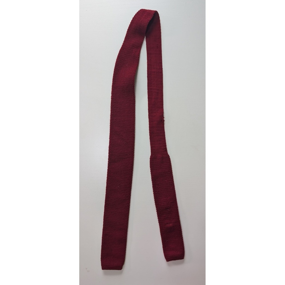 Essex Row Burgundy Knit Necktie Square End Skinny Wine Red Solid Tie